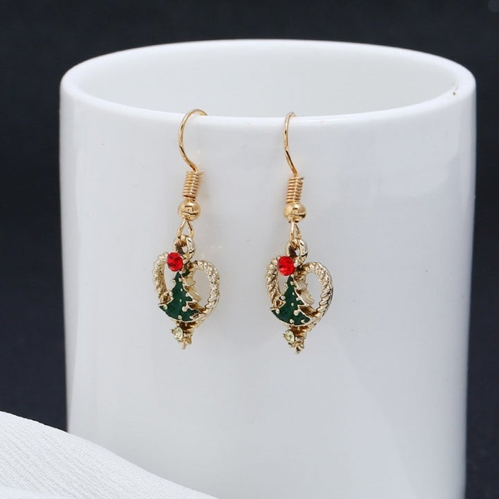 Women Rhinestone Inlaid Christmas Tree Heart Dangle Hook Earrings Jewelry Gift Image 4