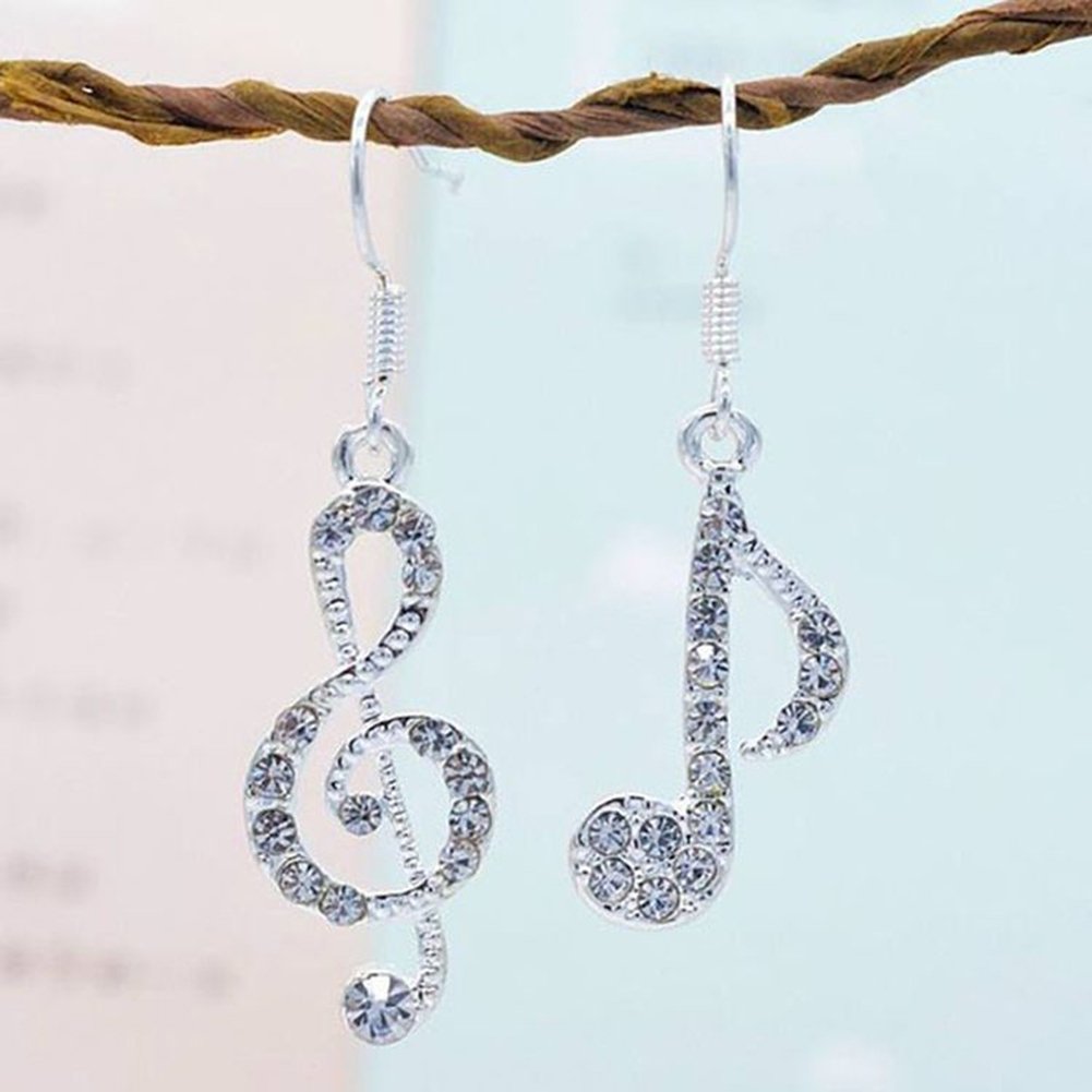 Fashion Women Rhinestone Inlaid Treble Music Note Charm Dangle Hook Earring Image 1