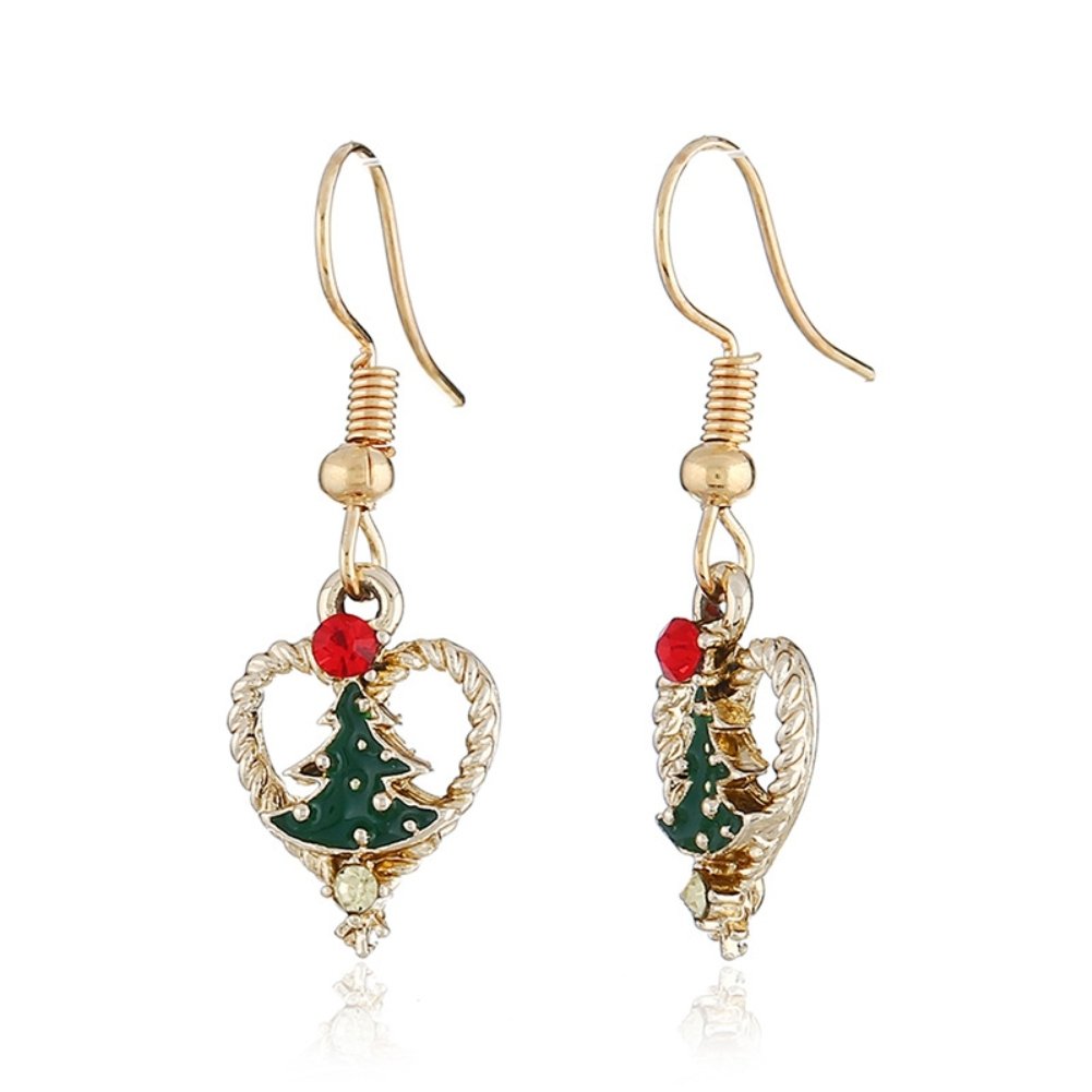 Women Rhinestone Inlaid Christmas Tree Heart Dangle Hook Earrings Jewelry Gift Image 4