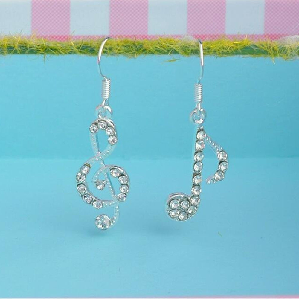 Fashion Women Rhinestone Inlaid Treble Music Note Charm Dangle Hook Earring Image 2