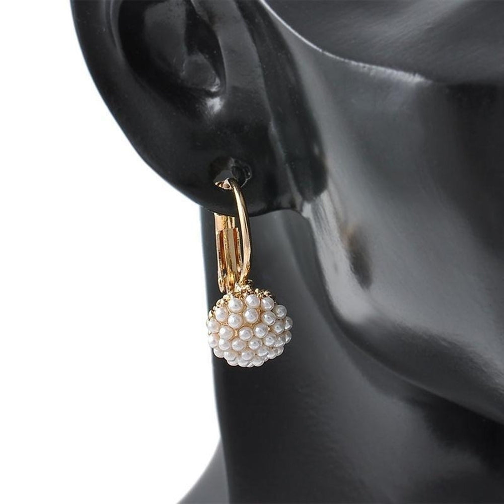 Fashion Women Round Faux Pearl Charm Leverback Earrings Piercing Jewelry Gift Image 11