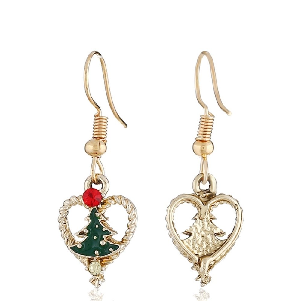 Women Rhinestone Inlaid Christmas Tree Heart Dangle Hook Earrings Jewelry Gift Image 6