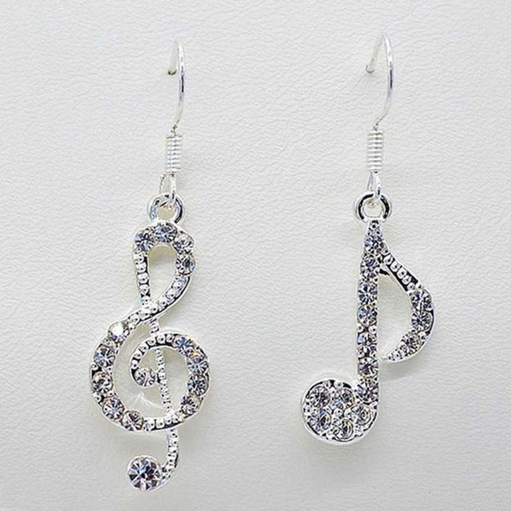 Fashion Women Rhinestone Inlaid Treble Music Note Charm Dangle Hook Earring Image 3