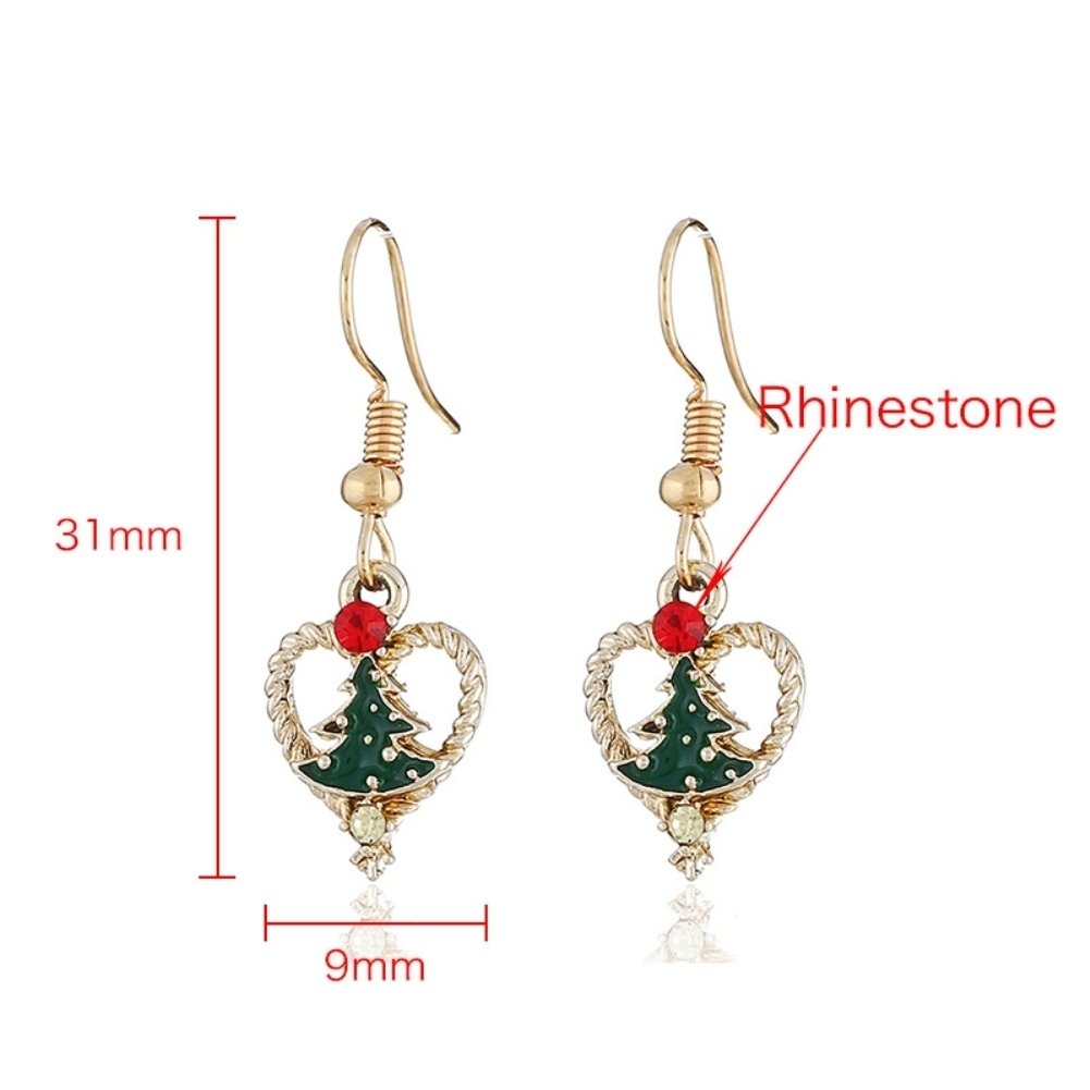 Women Rhinestone Inlaid Christmas Tree Heart Dangle Hook Earrings Jewelry Gift Image 7