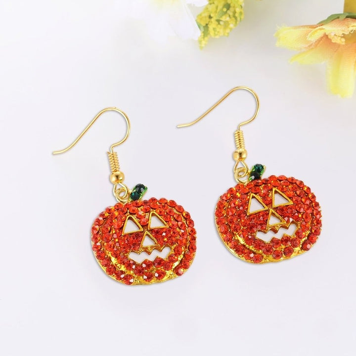 Women Cubic Zirconia Inlaid Pumpkin Dangle Hook Earrings Halloween Jewelry Gift Image 1