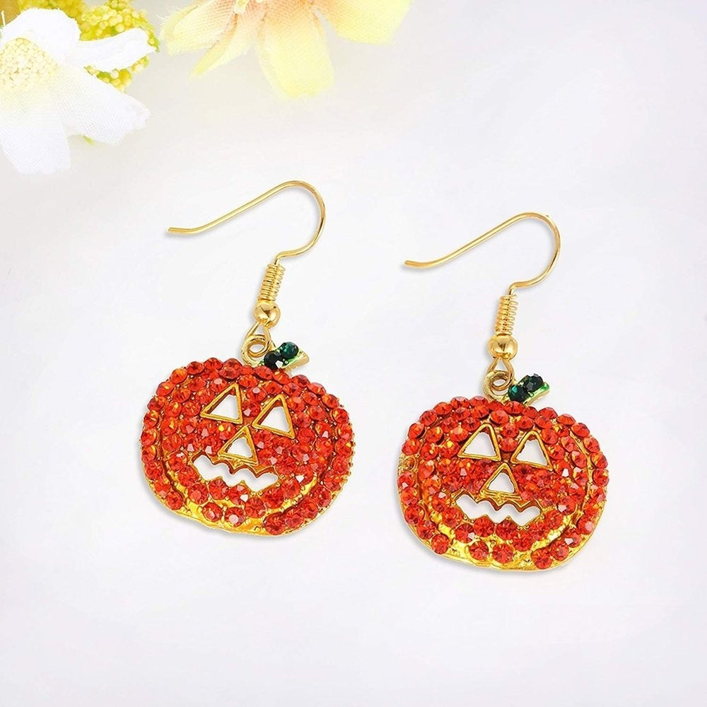 Women Cubic Zirconia Inlaid Pumpkin Dangle Hook Earrings Halloween Jewelry Gift Image 2