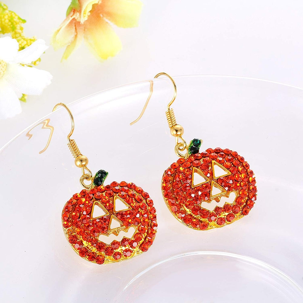 Women Cubic Zirconia Inlaid Pumpkin Dangle Hook Earrings Halloween Jewelry Gift Image 3