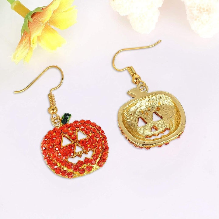 Women Cubic Zirconia Inlaid Pumpkin Dangle Hook Earrings Halloween Jewelry Gift Image 4