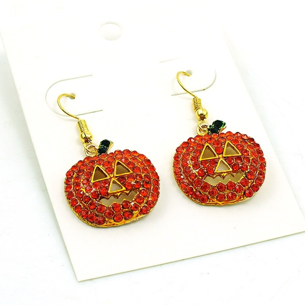 Women Cubic Zirconia Inlaid Pumpkin Dangle Hook Earrings Halloween Jewelry Gift Image 4