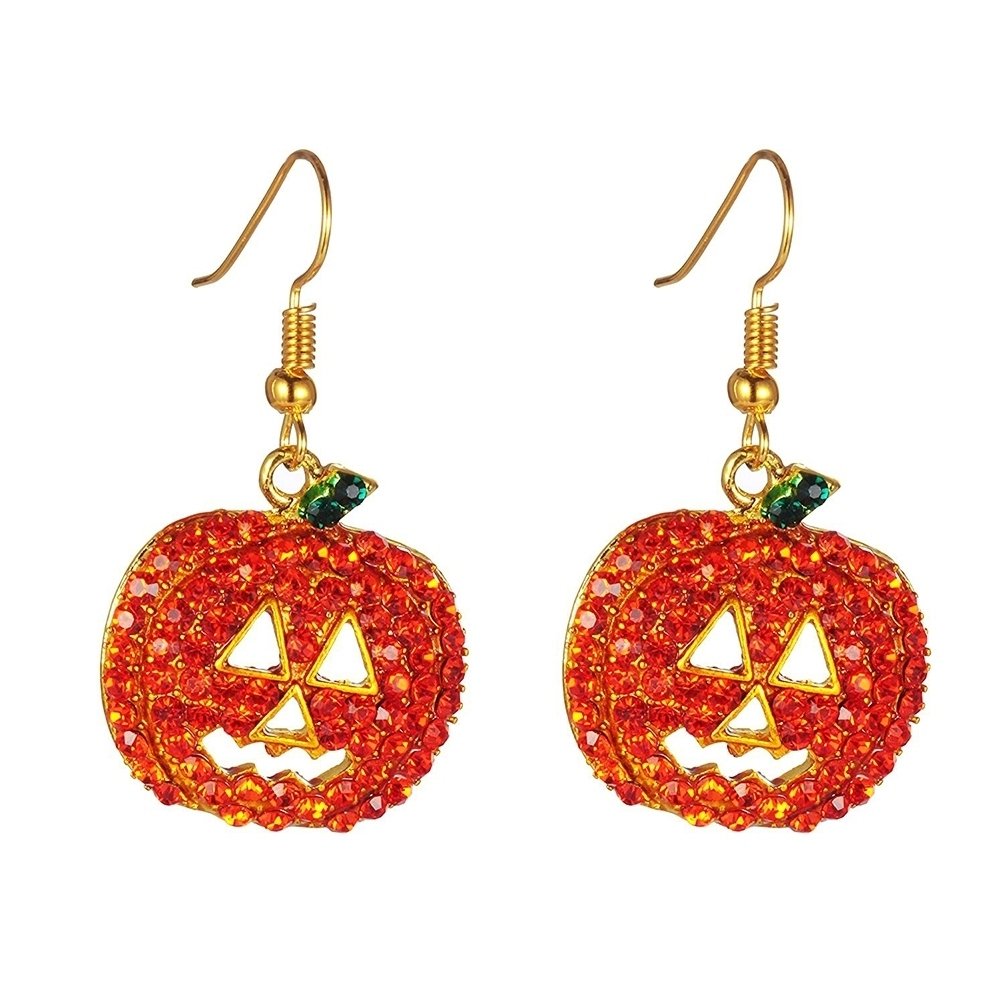 Women Cubic Zirconia Inlaid Pumpkin Dangle Hook Earrings Halloween Jewelry Gift Image 7