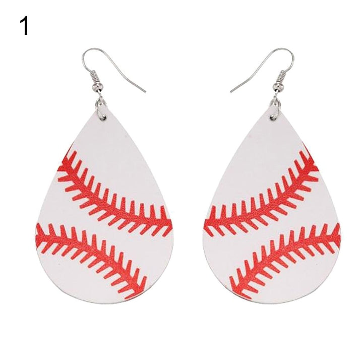 Fashion Women Baseball Pattern Teardrop Dangle Faux Leather Hook Earrings Gift Image 6