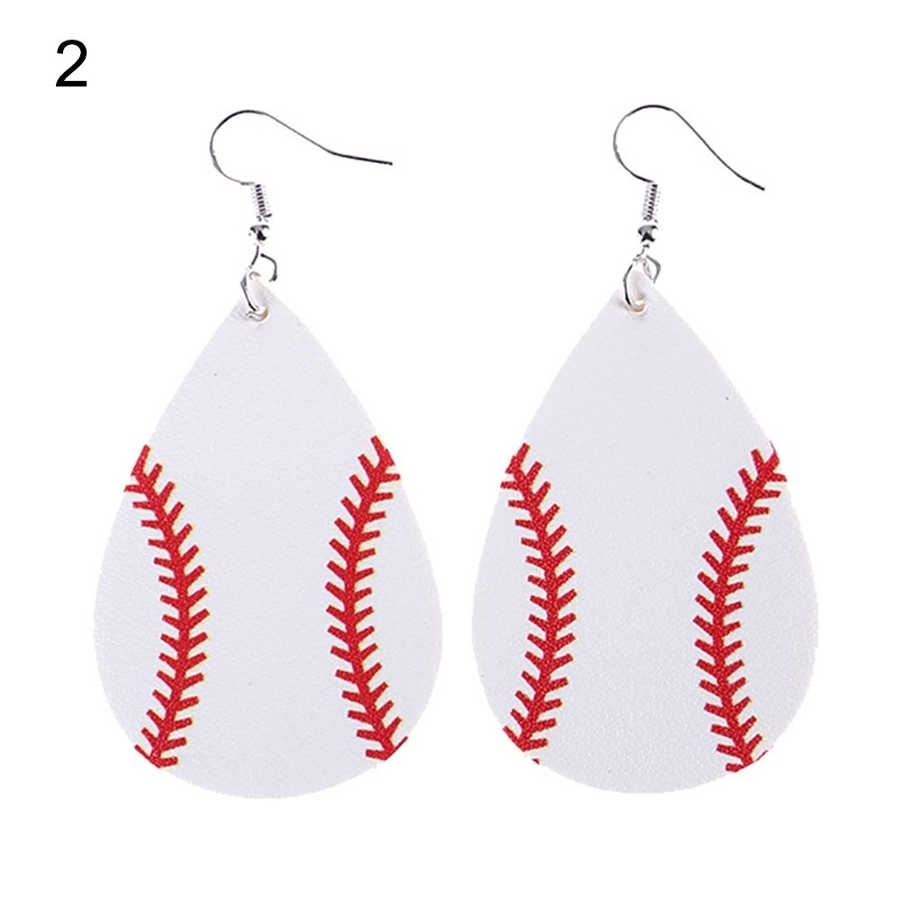 Fashion Women Baseball Pattern Teardrop Dangle Faux Leather Hook Earrings Gift Image 8