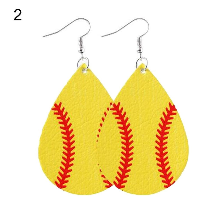 Fashion Women Baseball Pattern Teardrop Dangle Faux Leather Hook Earrings Gift Image 9