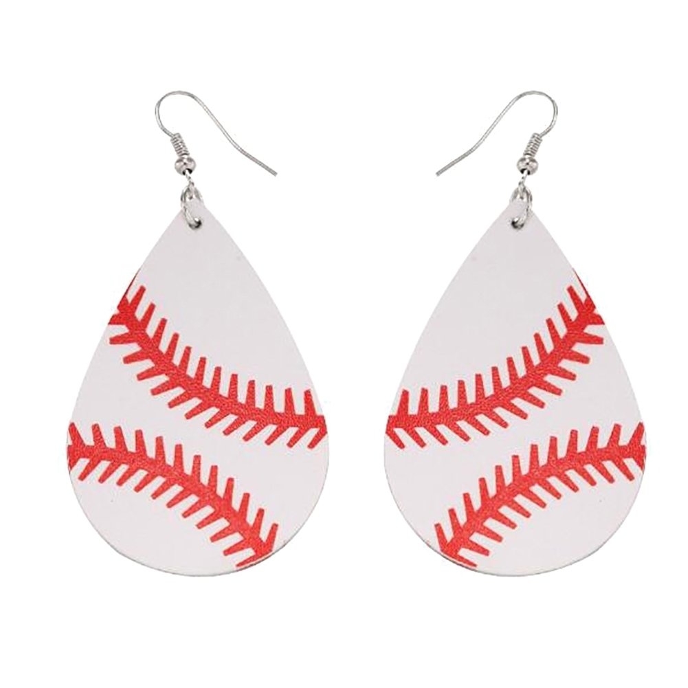 Fashion Women Baseball Pattern Teardrop Dangle Faux Leather Hook Earrings Gift Image 10