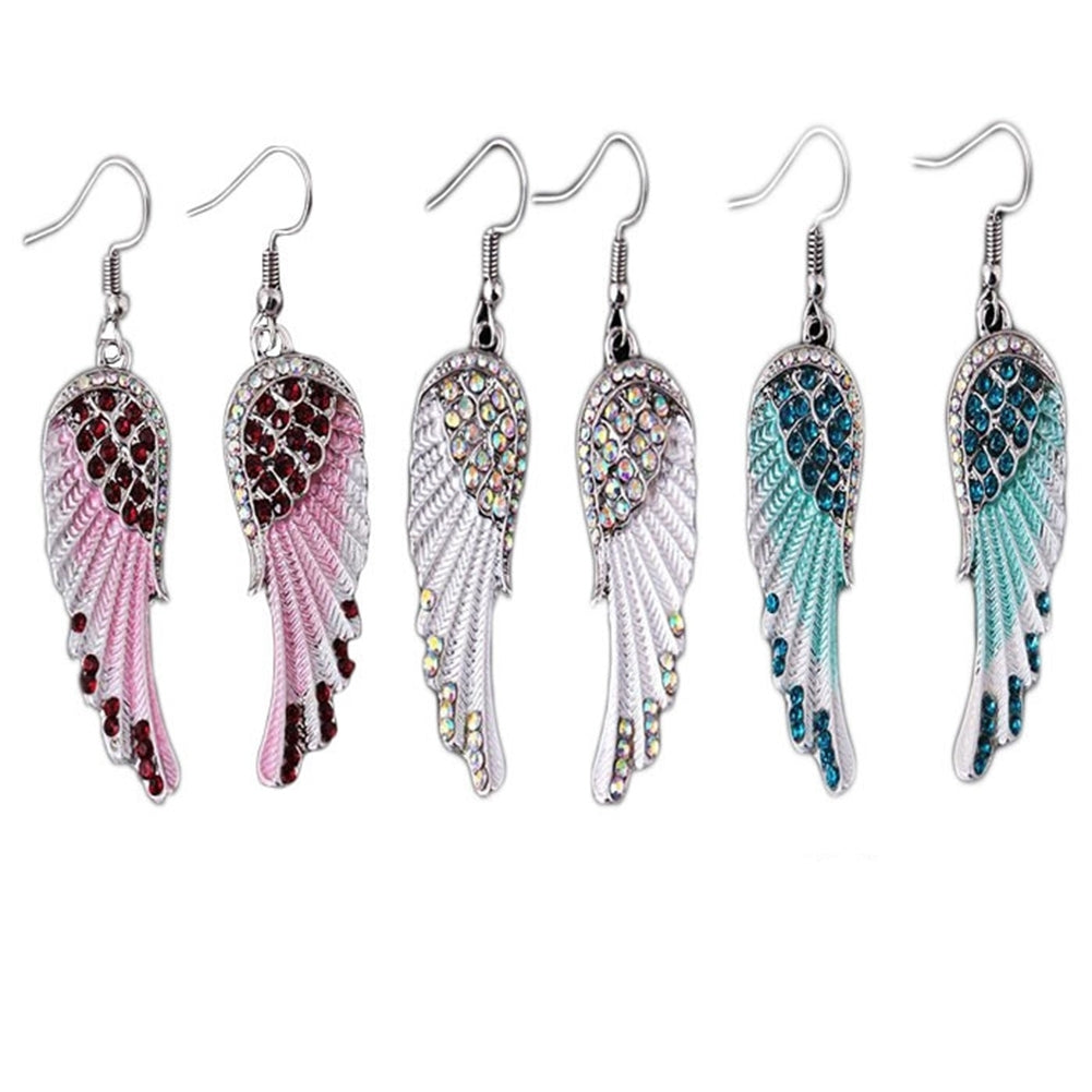 Party Fashion Angel Wing Rhinestone Inlaid Dangle Women Hook Earrings Jewelry Image 1