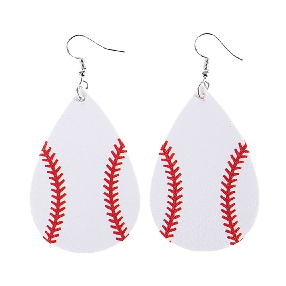 Fashion Women Baseball Pattern Teardrop Dangle Faux Leather Hook Earrings Gift Image 12