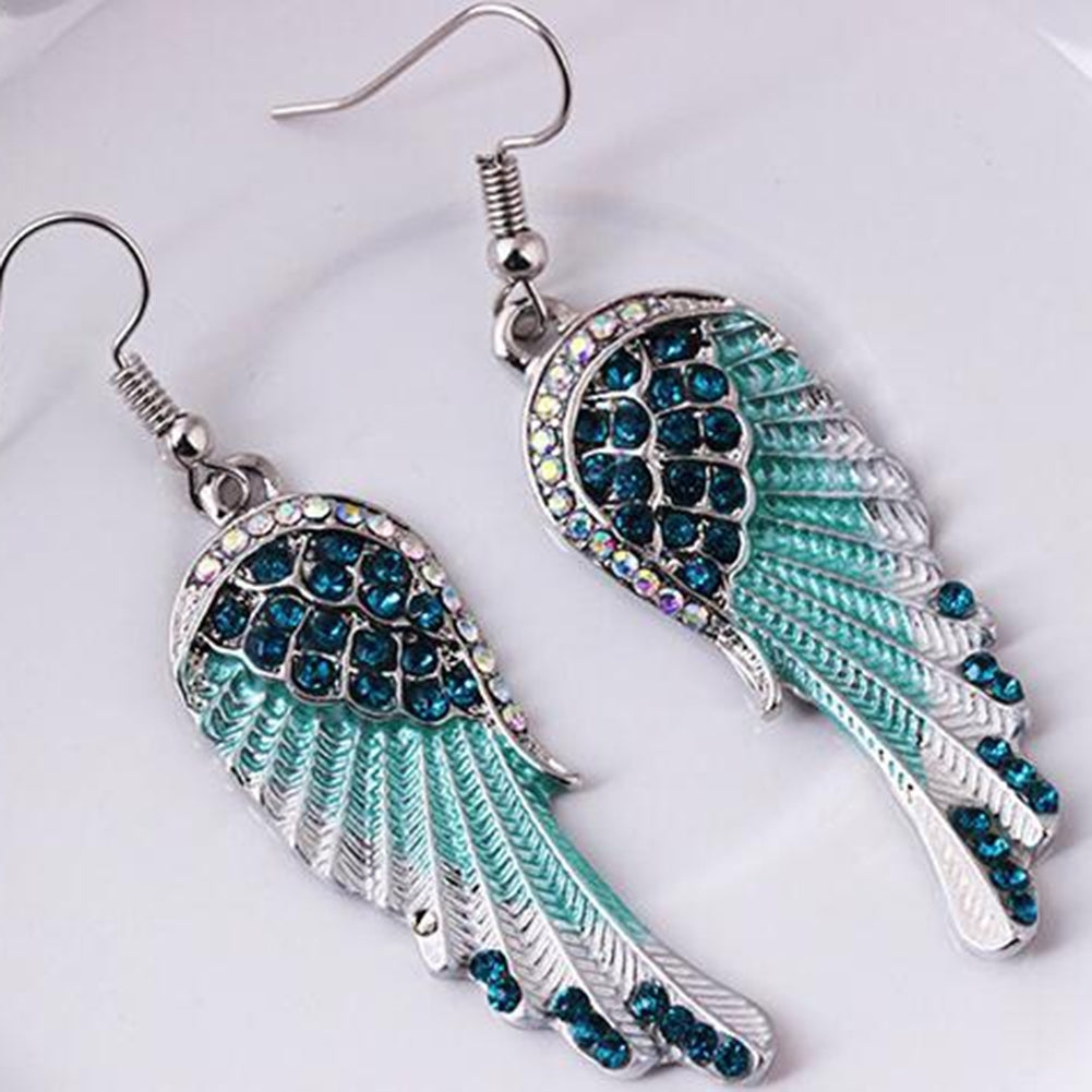 Party Fashion Angel Wing Rhinestone Inlaid Dangle Women Hook Earrings Jewelry Image 2