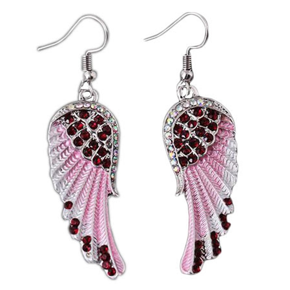 Party Fashion Angel Wing Rhinestone Inlaid Dangle Women Hook Earrings Jewelry Image 3