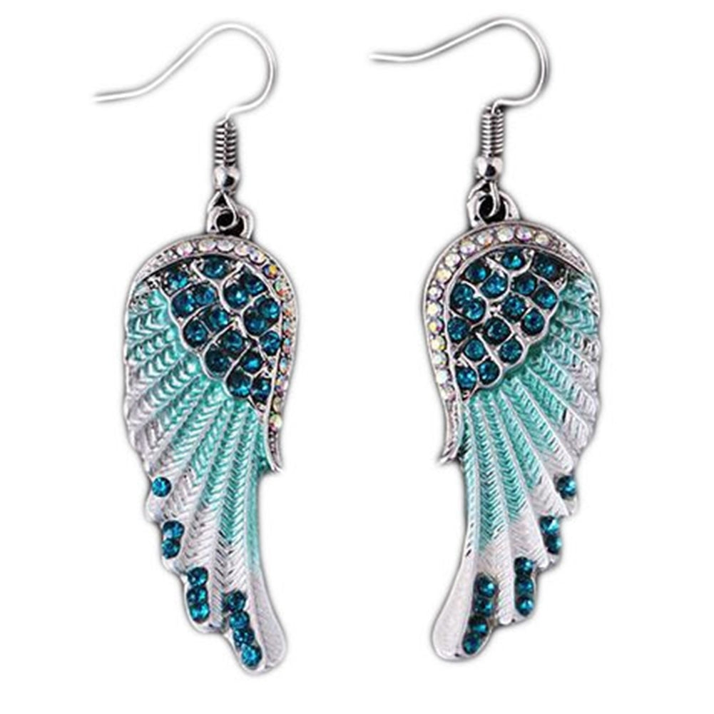 Party Fashion Angel Wing Rhinestone Inlaid Dangle Women Hook Earrings Jewelry Image 4