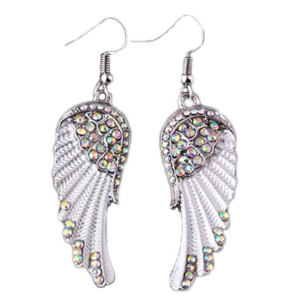 Party Fashion Angel Wing Rhinestone Inlaid Dangle Women Hook Earrings Jewelry Image 4