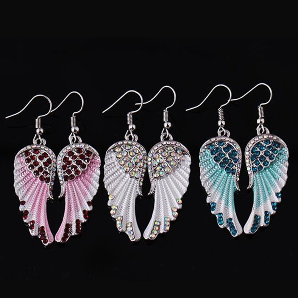 Party Fashion Angel Wing Rhinestone Inlaid Dangle Women Hook Earrings Jewelry Image 6