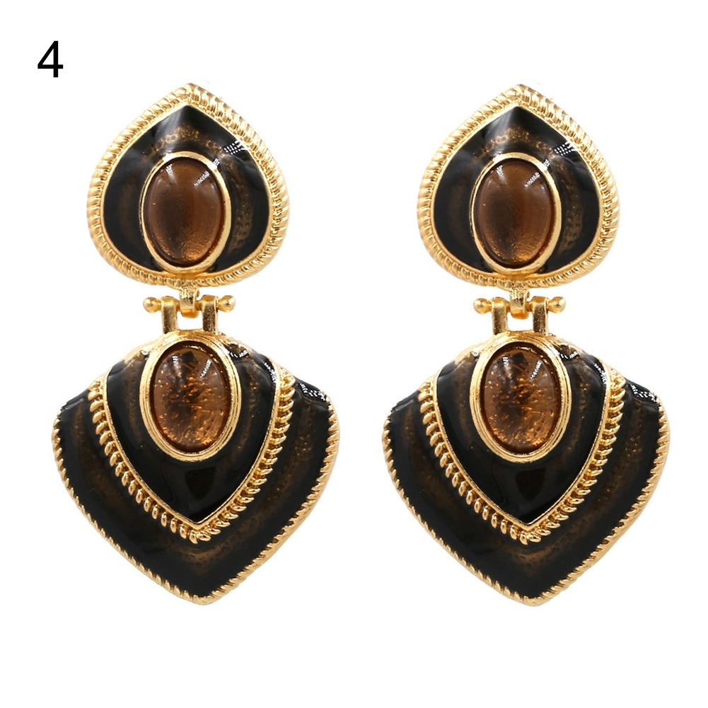 Women Faux Gem Inlaid Enamel Heart Dangle Multicolor Stud Earrings Jewelry Gift Image 9