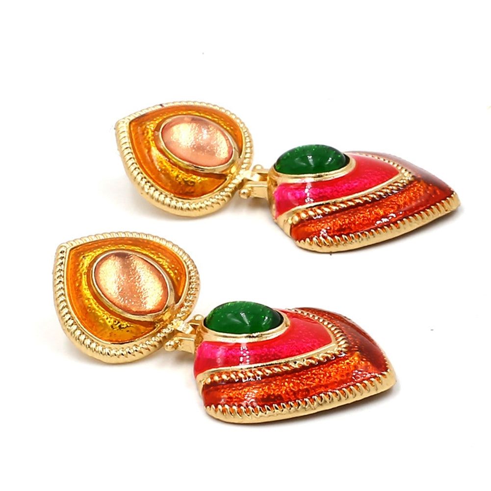 Women Faux Gem Inlaid Enamel Heart Dangle Multicolor Stud Earrings Jewelry Gift Image 11