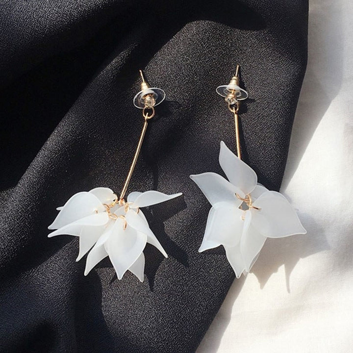 Fashion Women Flower Petal Charm Long Earrings Dangle Ear Studs Jewelry Gift Image 2