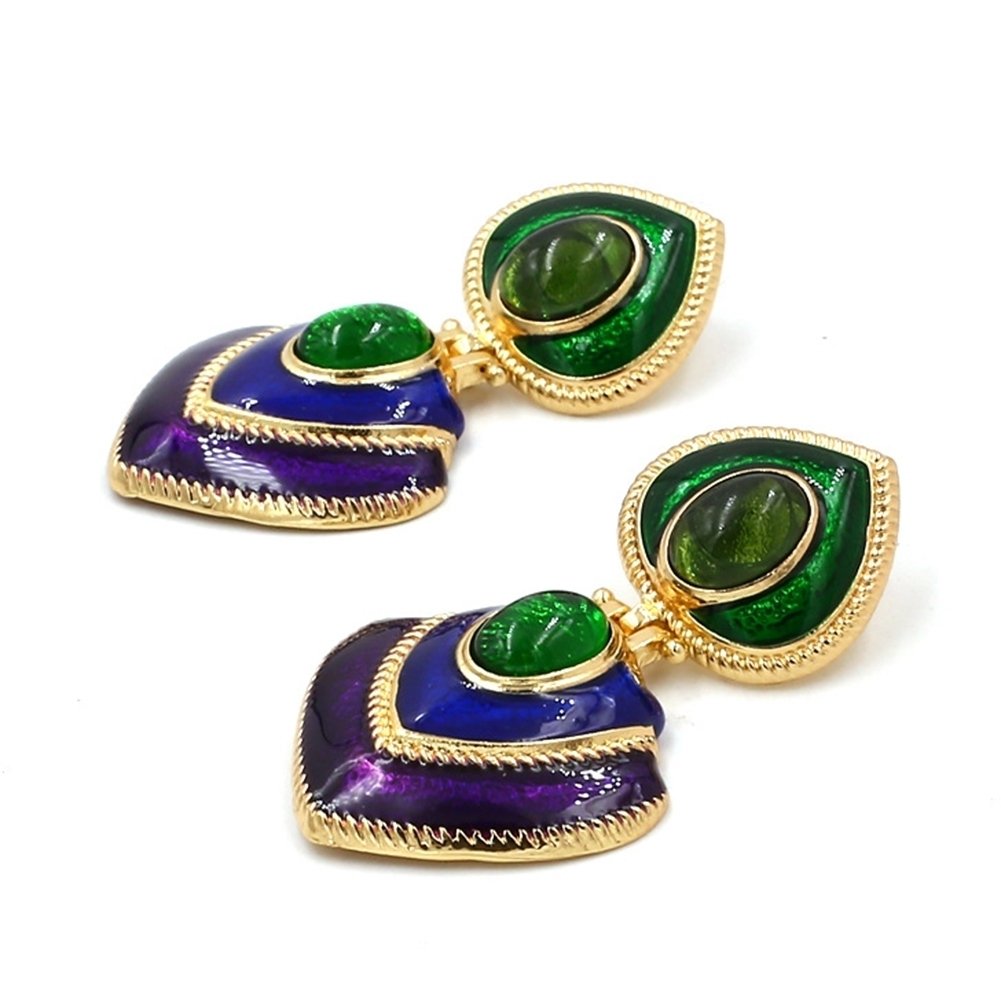 Women Faux Gem Inlaid Enamel Heart Dangle Multicolor Stud Earrings Jewelry Gift Image 12