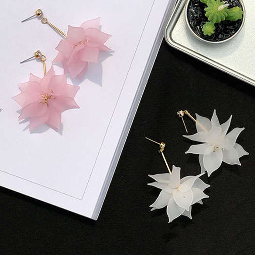 Fashion Women Flower Petal Charm Long Earrings Dangle Ear Studs Jewelry Gift Image 4