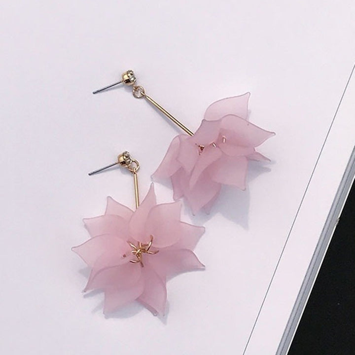 Fashion Women Flower Petal Charm Long Earrings Dangle Ear Studs Jewelry Gift Image 6