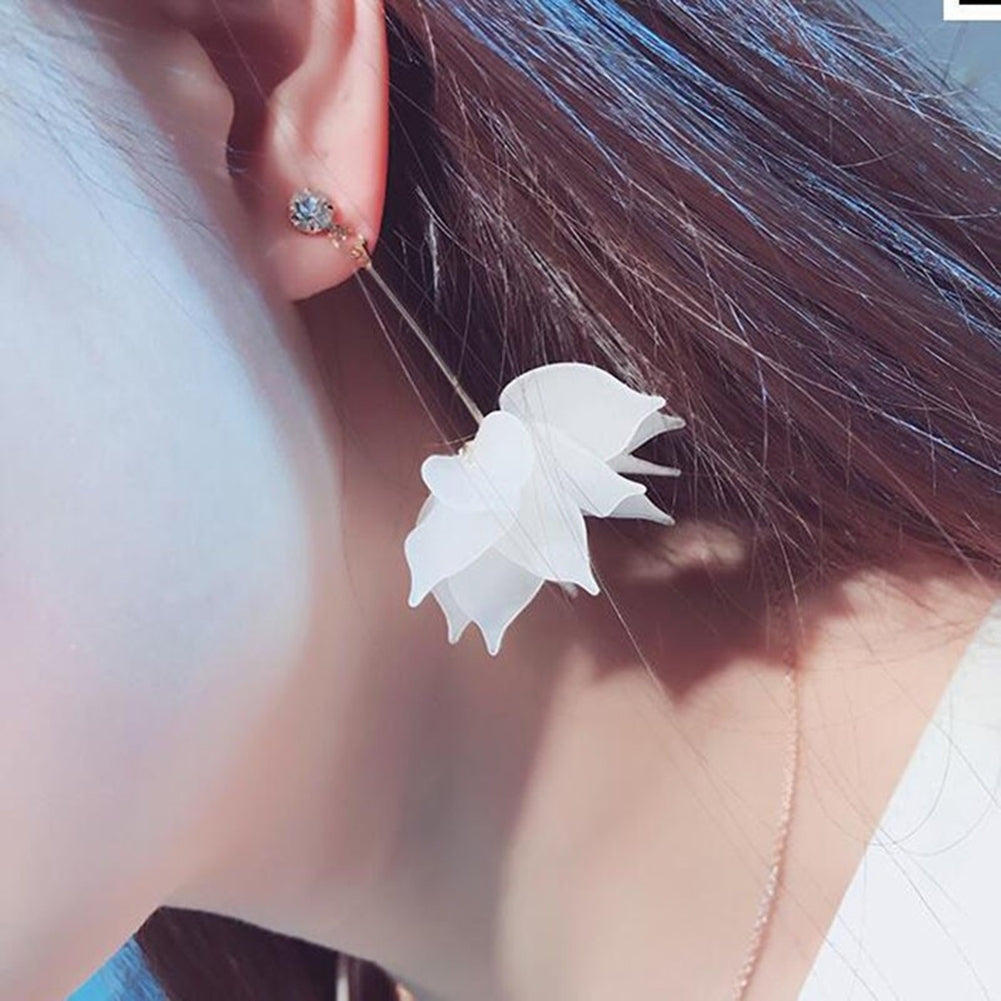 Fashion Women Flower Petal Charm Long Earrings Dangle Ear Studs Jewelry Gift Image 7