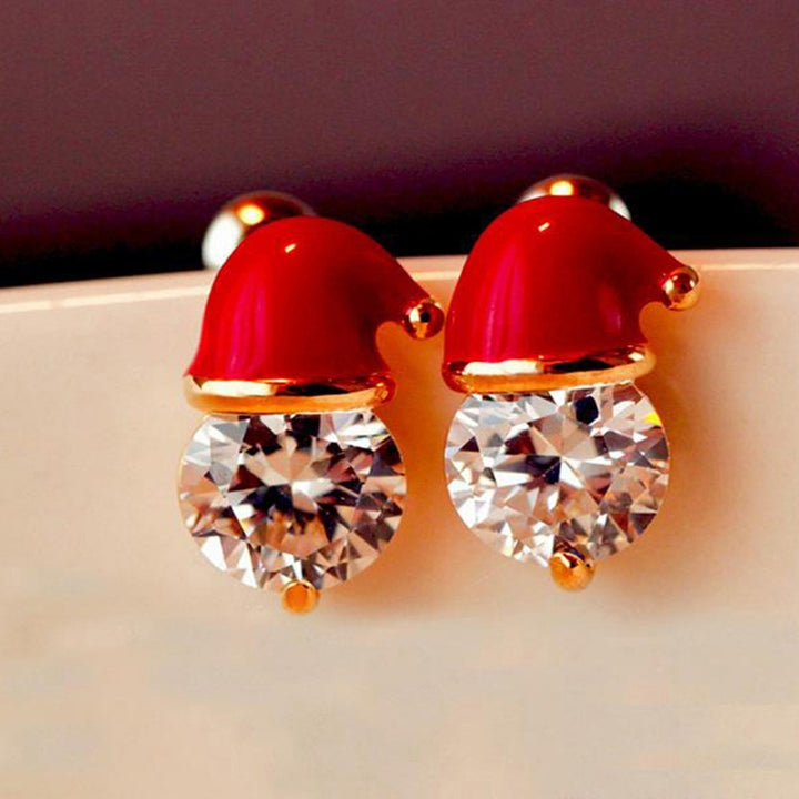 Earrings Christmas Hat Design Exquisite Alloy Rhinestones Inlaid Ear Studs for Women Image 1