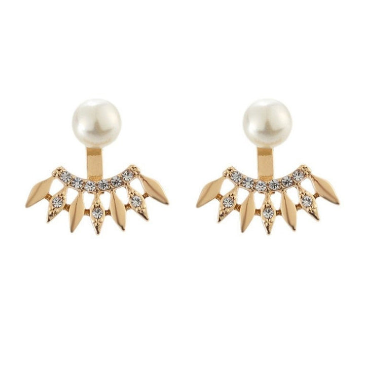 Fashion Women Rhinestone Faux Pearl Fan Shape Ear Jackets Earrings Jewelry Gift Image 6