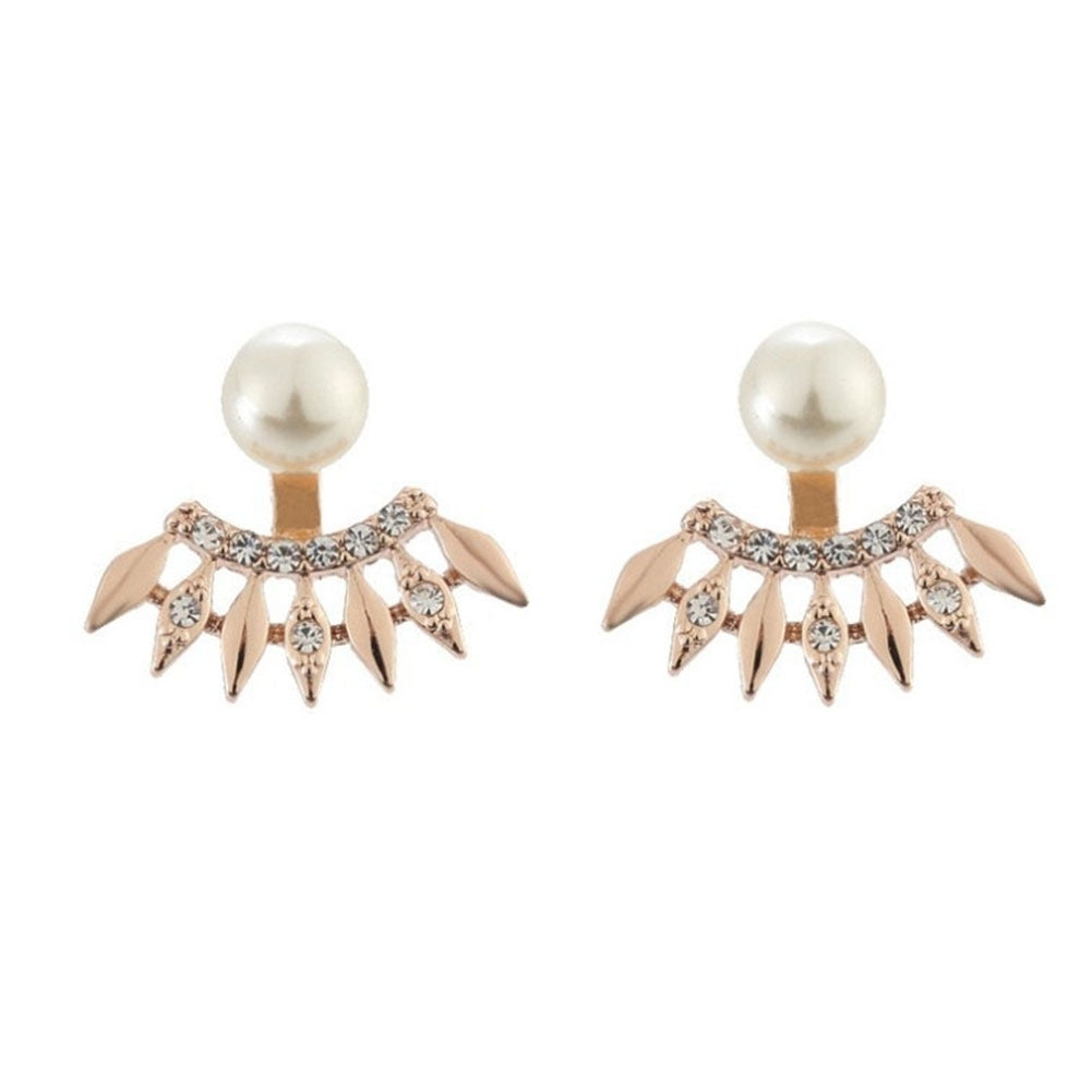 Fashion Women Rhinestone Faux Pearl Fan Shape Ear Jackets Earrings Jewelry Gift Image 8