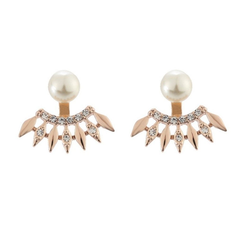 Fashion Women Rhinestone Faux Pearl Fan Shape Ear Jackets Earrings Jewelry Gift Image 1