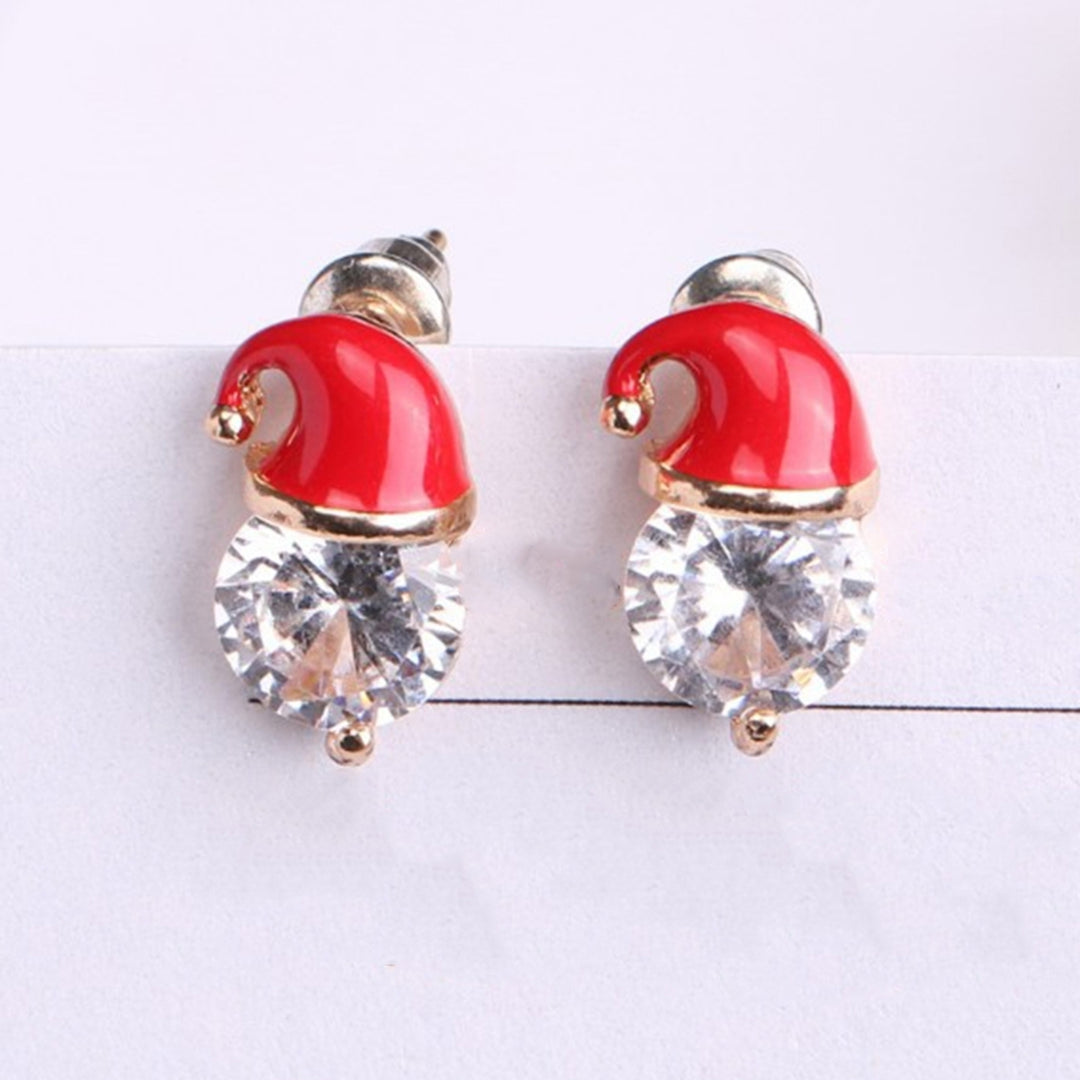 Earrings Christmas Hat Design Exquisite Alloy Rhinestones Inlaid Ear Studs for Women Image 3