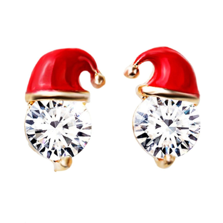 Earrings Christmas Hat Design Exquisite Alloy Rhinestones Inlaid Ear Studs for Women Image 1