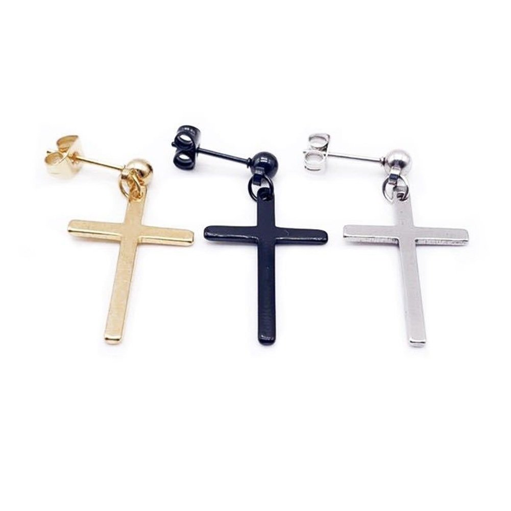 1Pc Punk Men Women Stainless Steel Cross Dangle Ear Stud Earring Party Jewelry Image 2