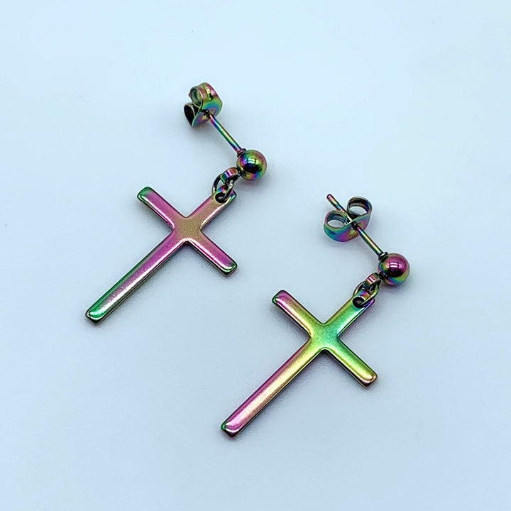 1Pc Punk Men Women Stainless Steel Cross Dangle Ear Stud Earring Party Jewelry Image 3