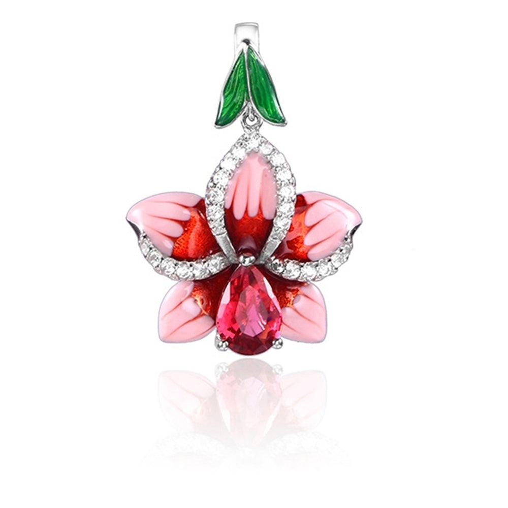 Fashion Women Enamel Leaf Flower Pendant Rhinestone Inlaid Leverback Earrings Image 2