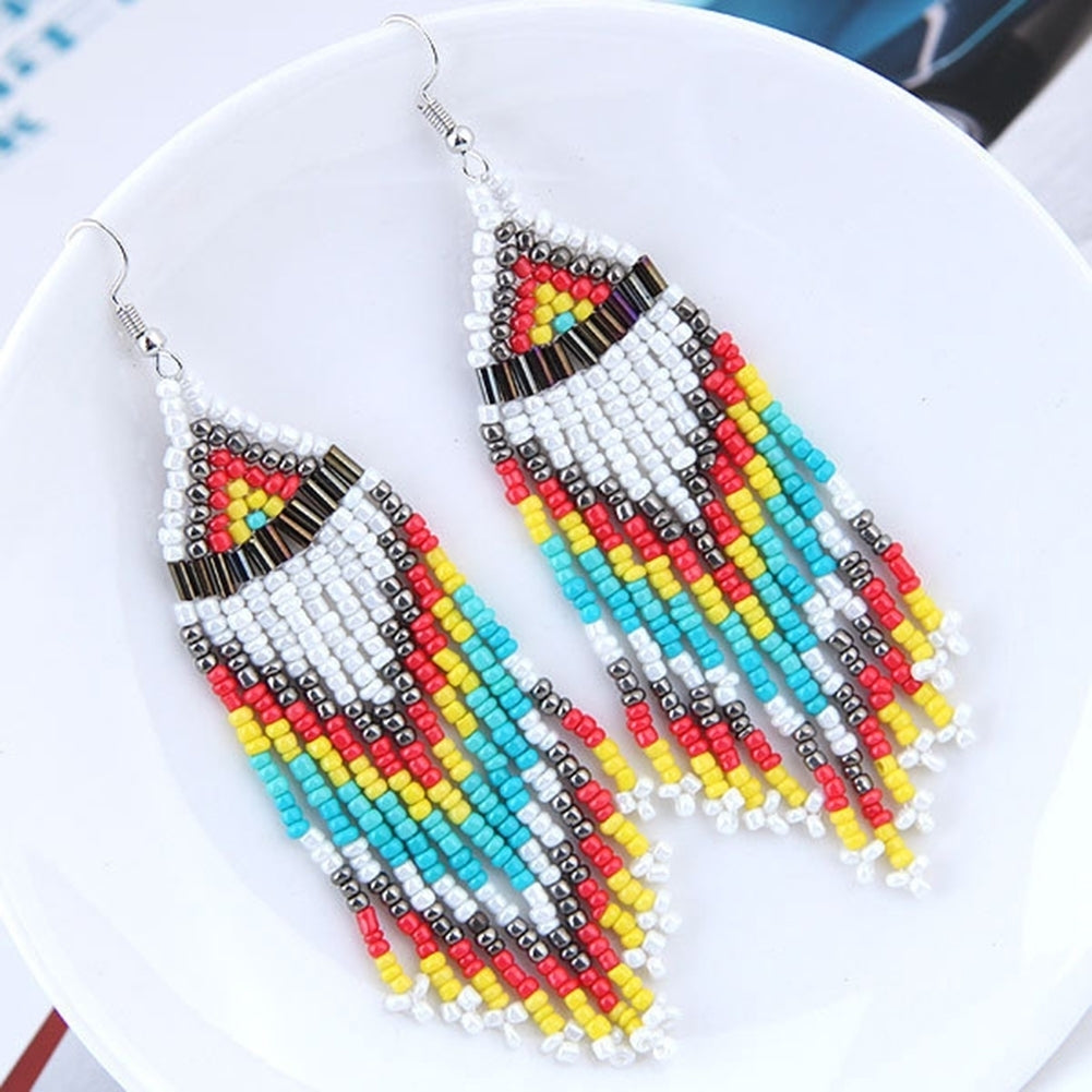 Bohemian Women Party Multicolor Beads Drop Dangle Statement Earrings Jewelry Image 2