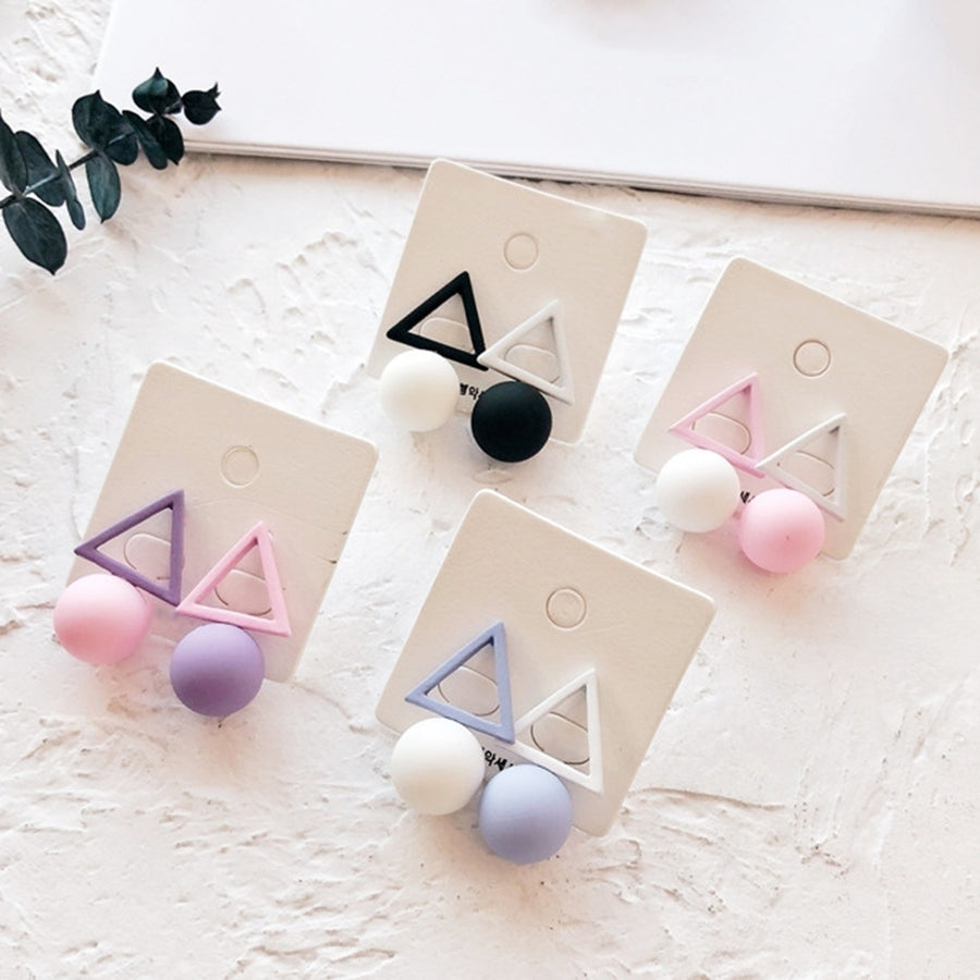 Fashion Candy Color Women Triangle Round Ball Pendant Geometric Stud Earrings Image 1