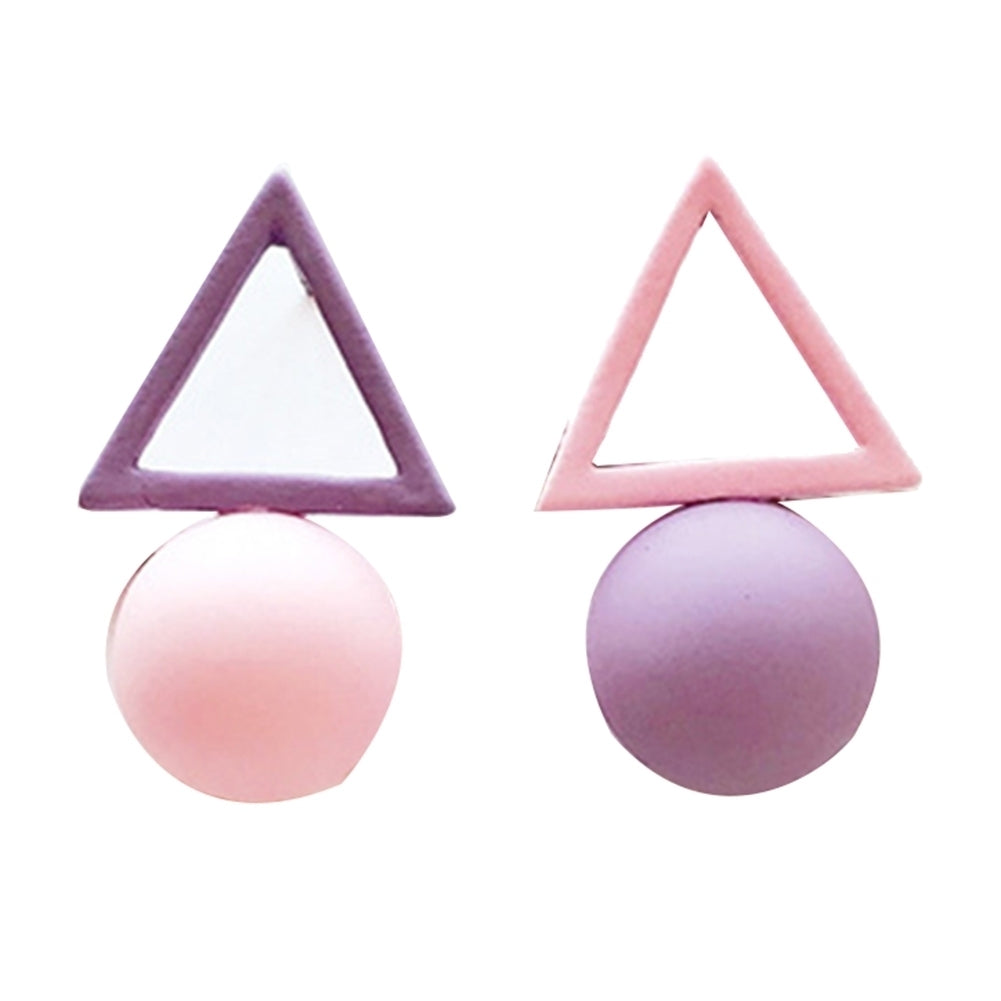 Fashion Candy Color Women Triangle Round Ball Pendant Geometric Stud Earrings Image 3