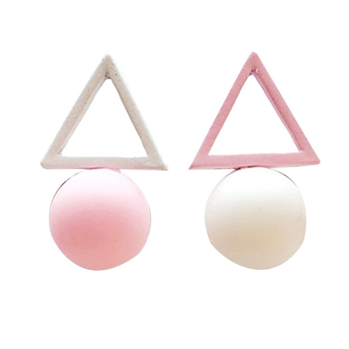 Fashion Candy Color Women Triangle Round Ball Pendant Geometric Stud Earrings Image 4