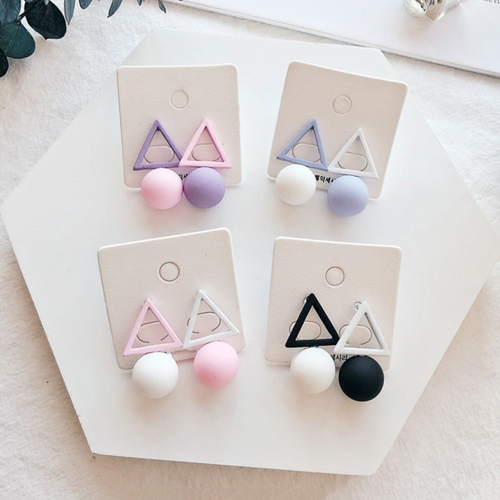 Fashion Candy Color Women Triangle Round Ball Pendant Geometric Stud Earrings Image 6