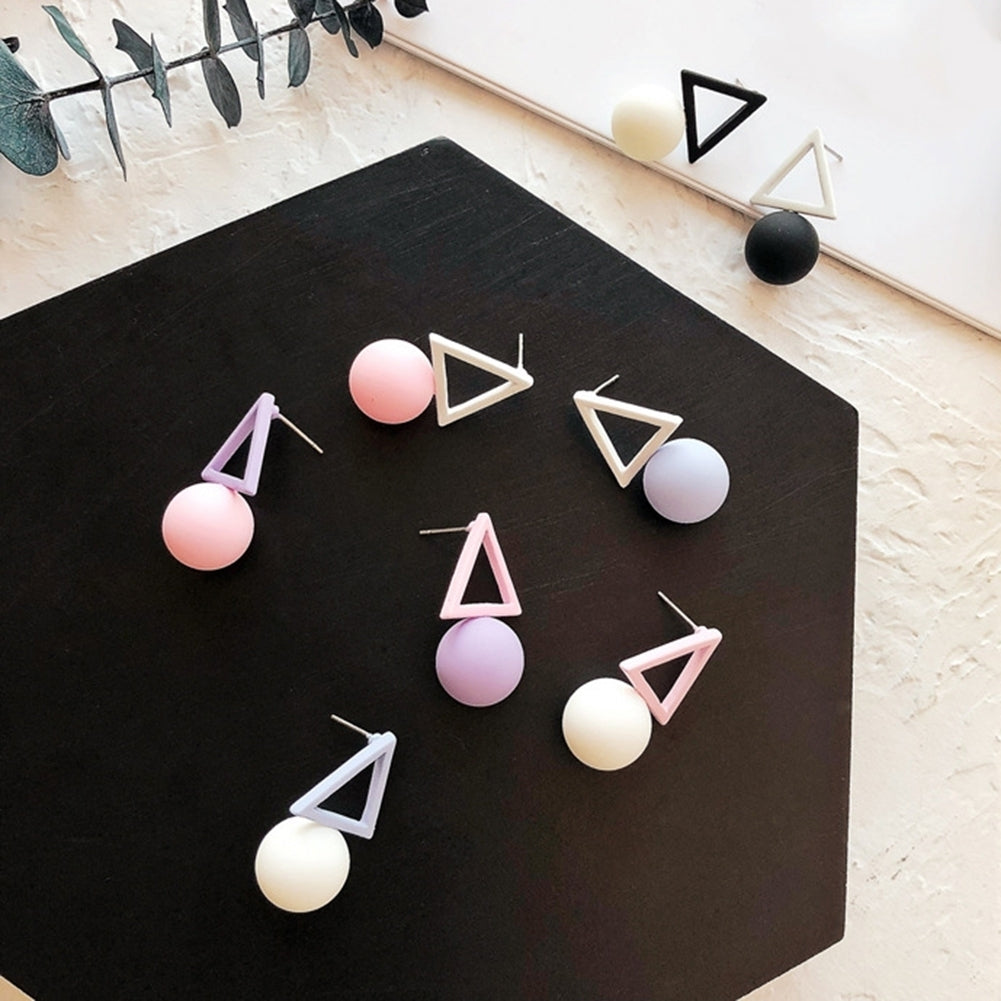 Fashion Candy Color Women Triangle Round Ball Pendant Geometric Stud Earrings Image 7