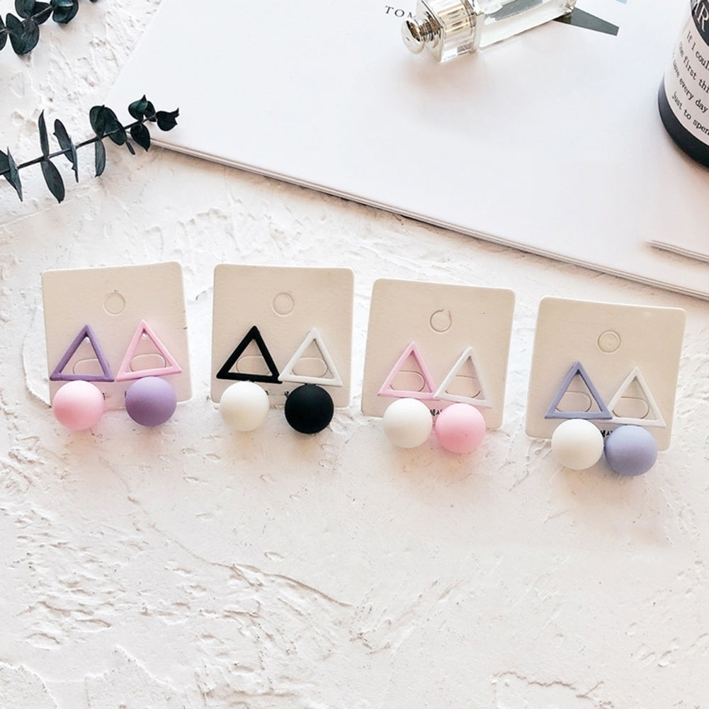 Fashion Candy Color Women Triangle Round Ball Pendant Geometric Stud Earrings Image 8