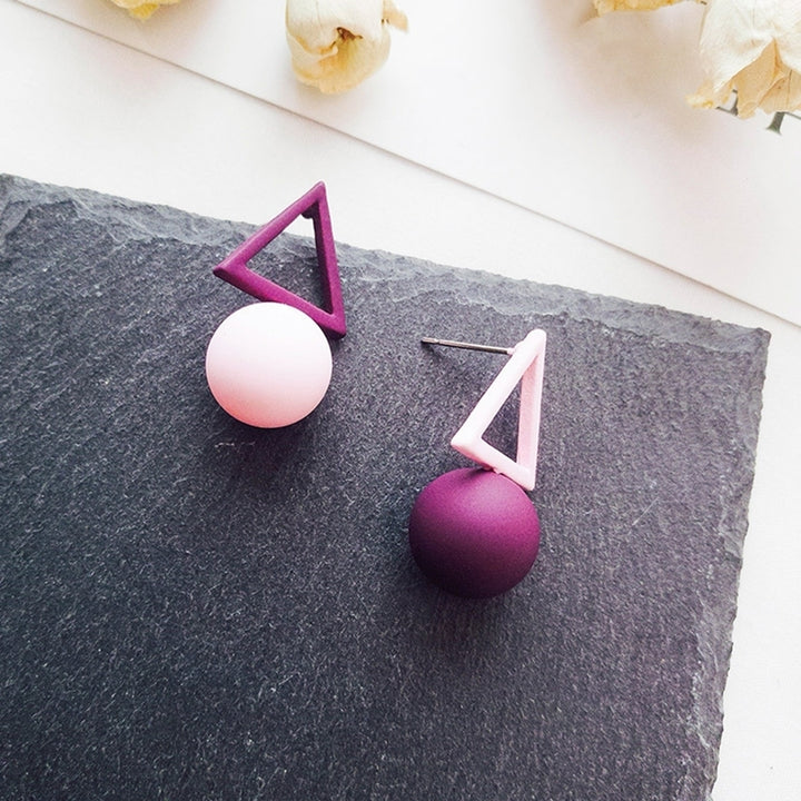 Fashion Candy Color Women Triangle Round Ball Pendant Geometric Stud Earrings Image 10