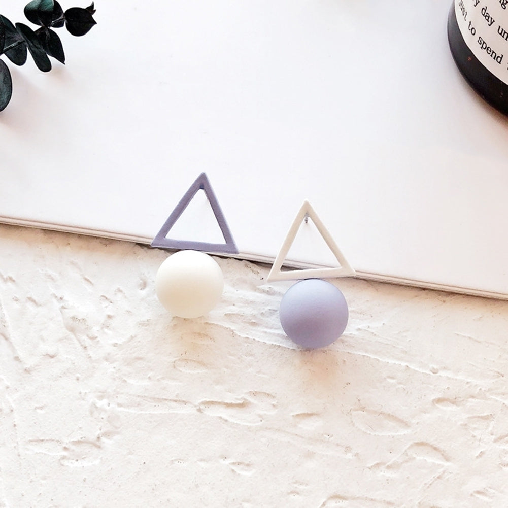 Fashion Candy Color Women Triangle Round Ball Pendant Geometric Stud Earrings Image 11